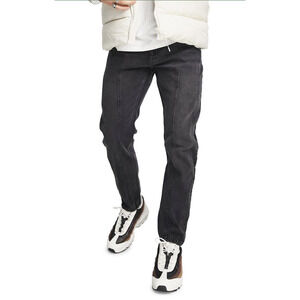 Topman Tapered front seam jeans in washed black